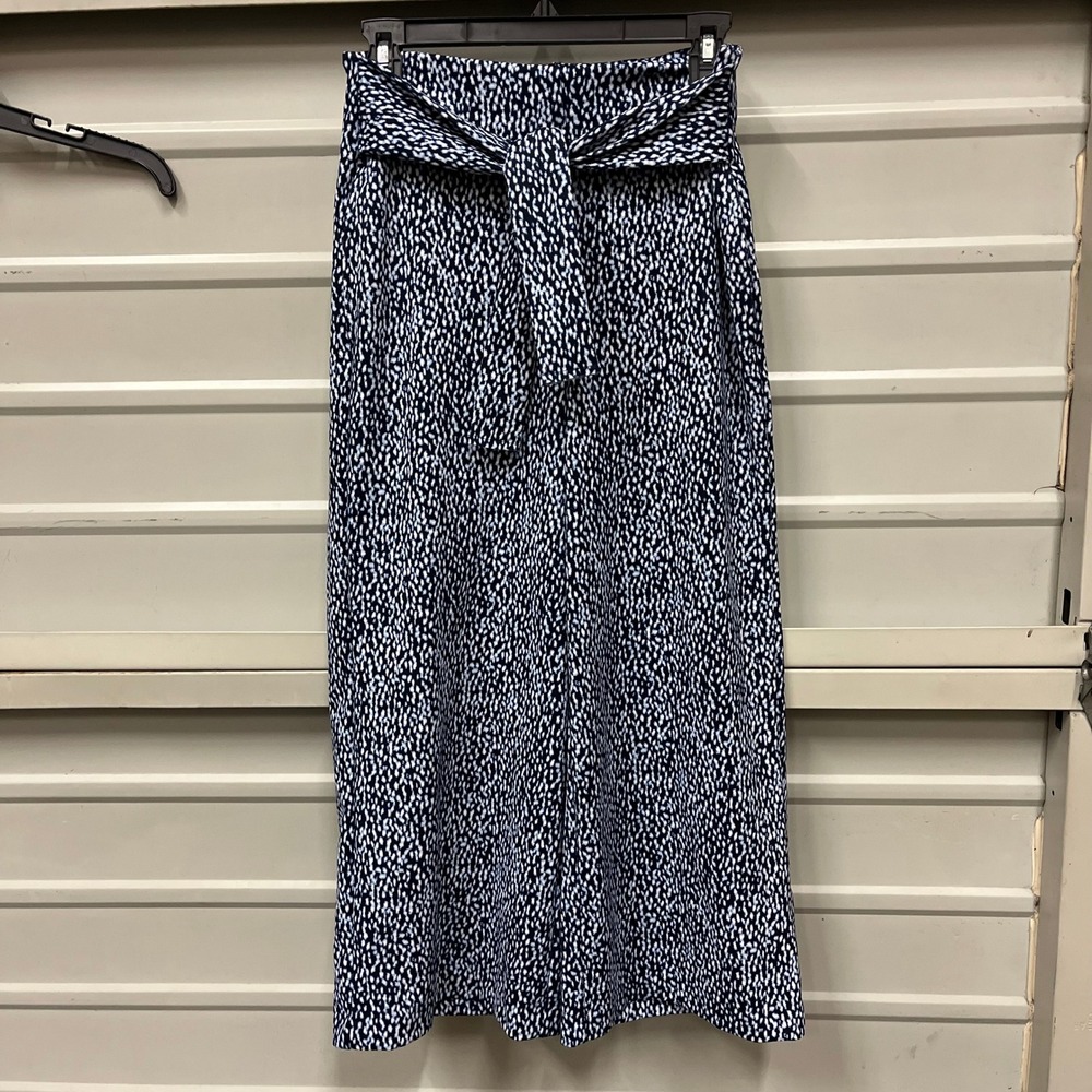 Michael Kors Wide Leg Belted Culottes Pants Navy White Print Size S